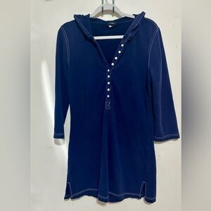 Vintage Navy Blue Button-Up French Terry Tunic